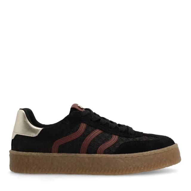 No Stress Zwarte Sneakers Met Burgundy Details Met Veters