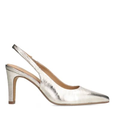 Manfield Goudkleurige Leren Slingbacks Met Naaldhak Van 9 Cm Met Gespsluiting